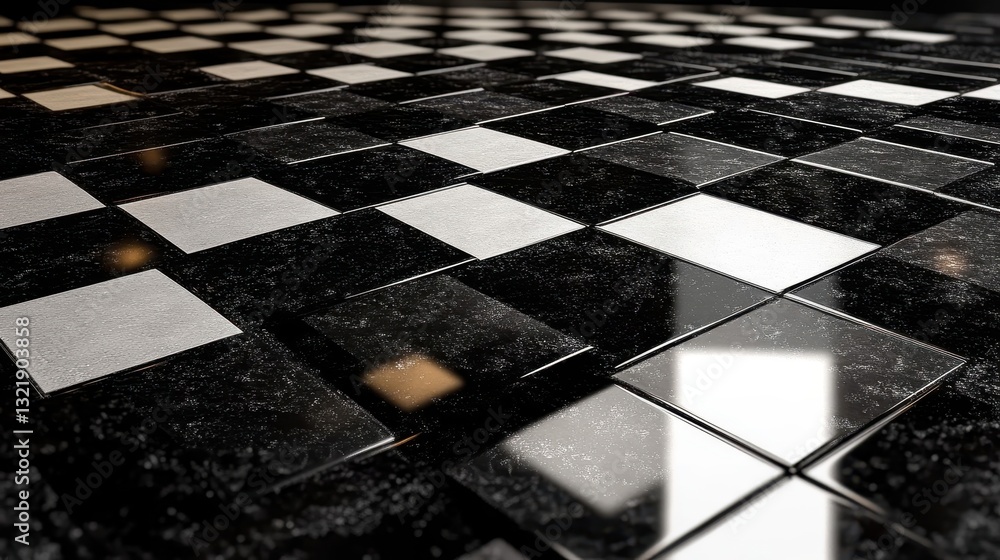 Poster perspective view of a checkerboard pattern floor with gloss reflections
