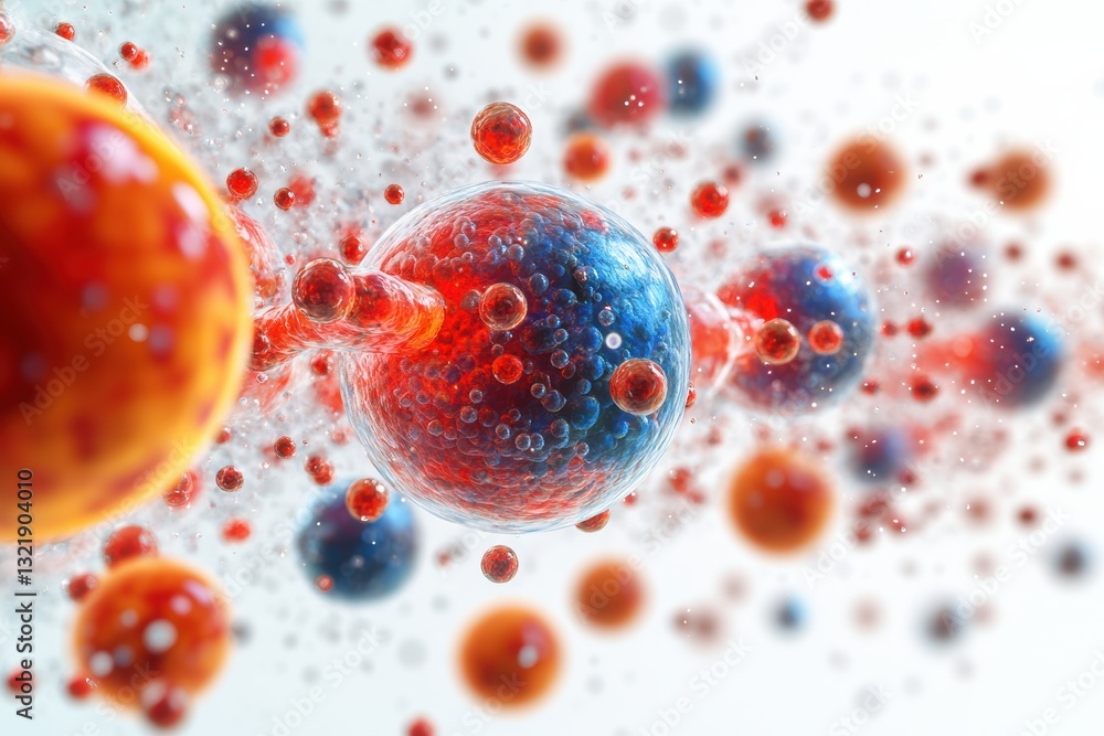 Poster An abstract representation of particles, showcasing vibrant colors and intricate designs. The image symbolizes the complexity of molecular structures.