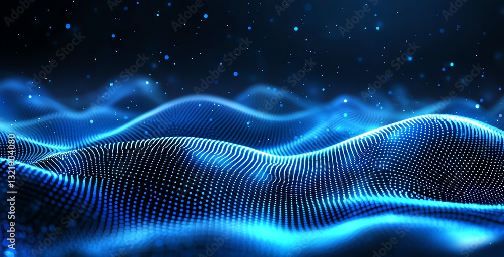 Poster a mesmerizing display of flowing blue waves illuminated by scattered lights creates a digital ocean 