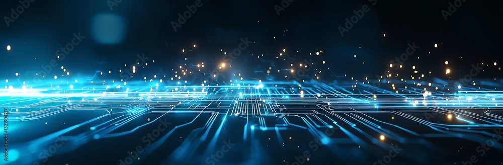 Poster a stunning abstract image showcasing glowing digital lines on a dark background, representing advanc