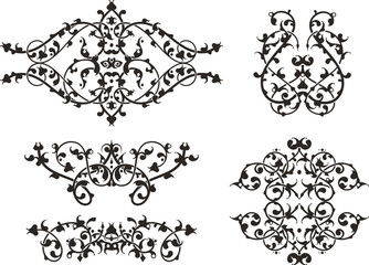 Floral ornamental arabesque designs vector set in traditional Oriental style. Black and white luxury vintage page decorations, great for backgrounds, wedding invitations, greeting cards, wallpapers.