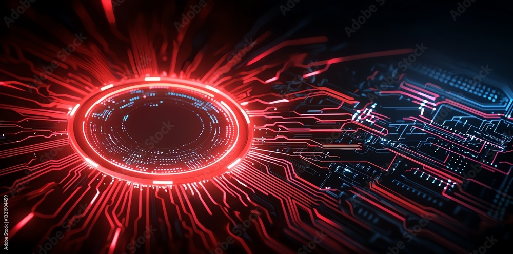 Aufkleber futuristic digital background featuring a glowing circuit board design with vibrant red and blue col