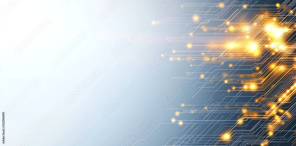 Poster a captivating abstract representation of digital technology with hexagonal patterns and glowing ligh