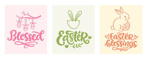 Naklejka premium Easter design set with phrase cute brush lettering