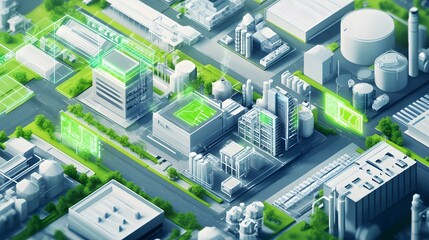 Futuristic Sustainable Industrial Complex Aerial View