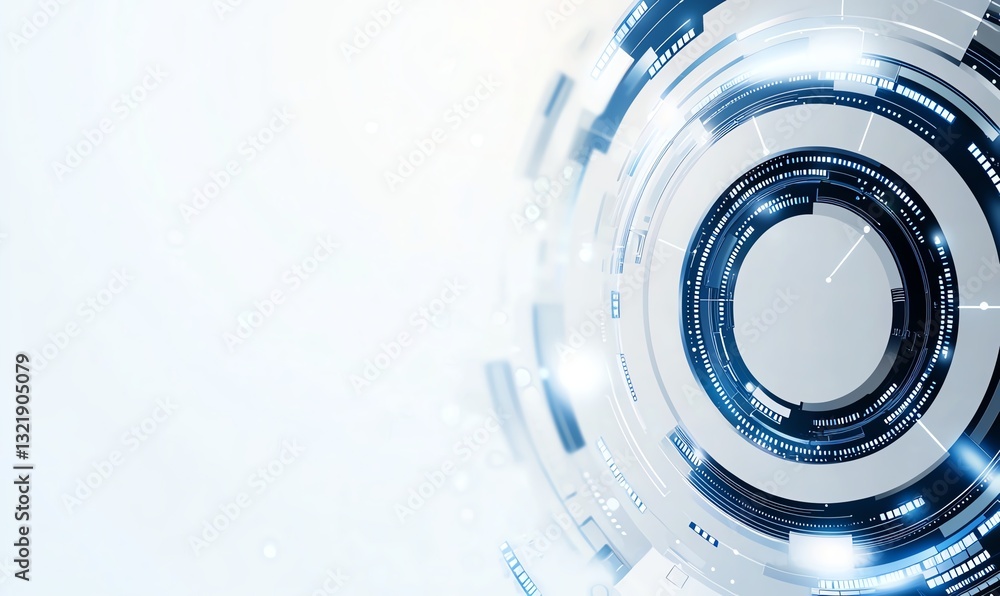 Poster abstract futuristic design showcasing a circular interface with glowing lines and a sleek background