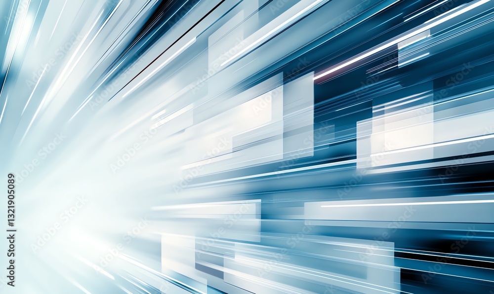 Poster an abstract representation of speed and movement, featuring blurred lines and bright light. ideal fo