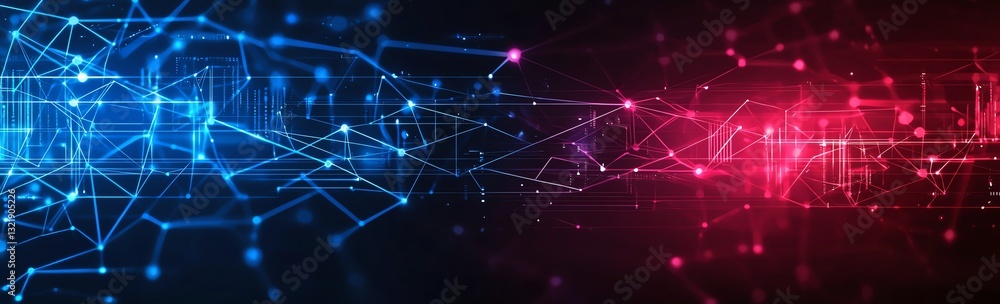 Poster a dynamic abstract representation of digital connections and data flow, showcasing vibrant blue and 