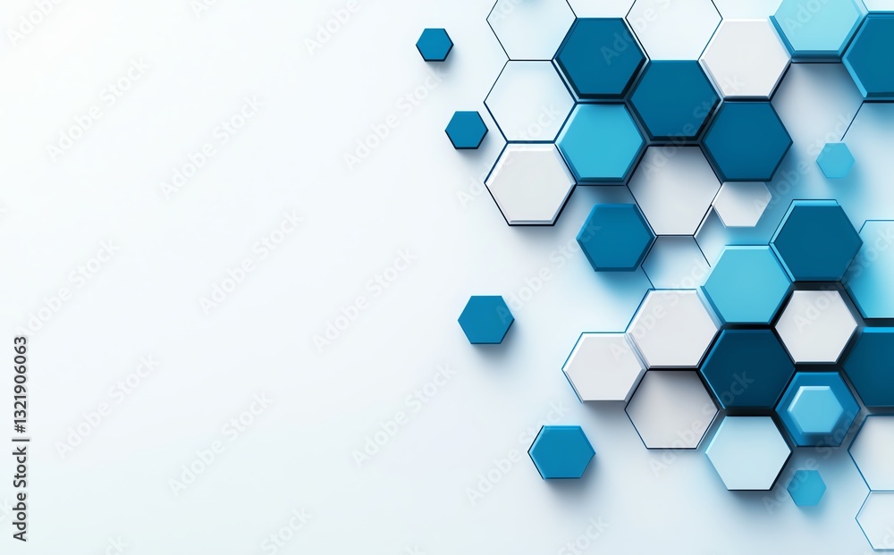 Poster a modern abstract background featuring hexagonal shapes in gradient shades of blue and white