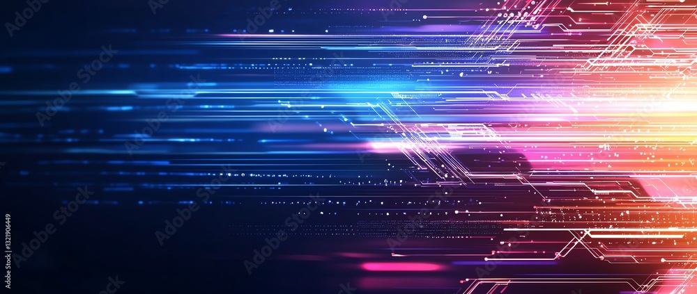 Poster a vibrant abstract representation of technology with dynamic lines and glowing elements
