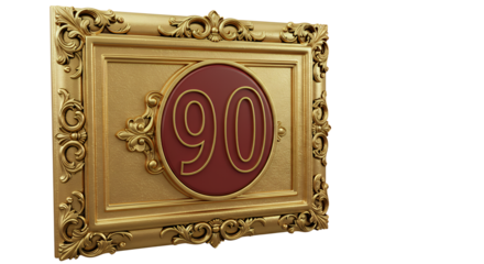 Ornamental Frame Displaying Number Ninety Isolated on White Background