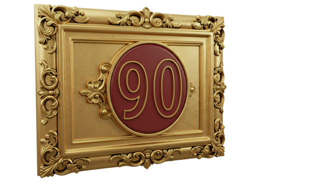 Ornamental Frame Displaying Number Ninety Isolated on White Background