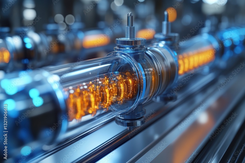 Aufkleber close-up view of modern industrial machinery with glowing orange elements. this image showcases adva