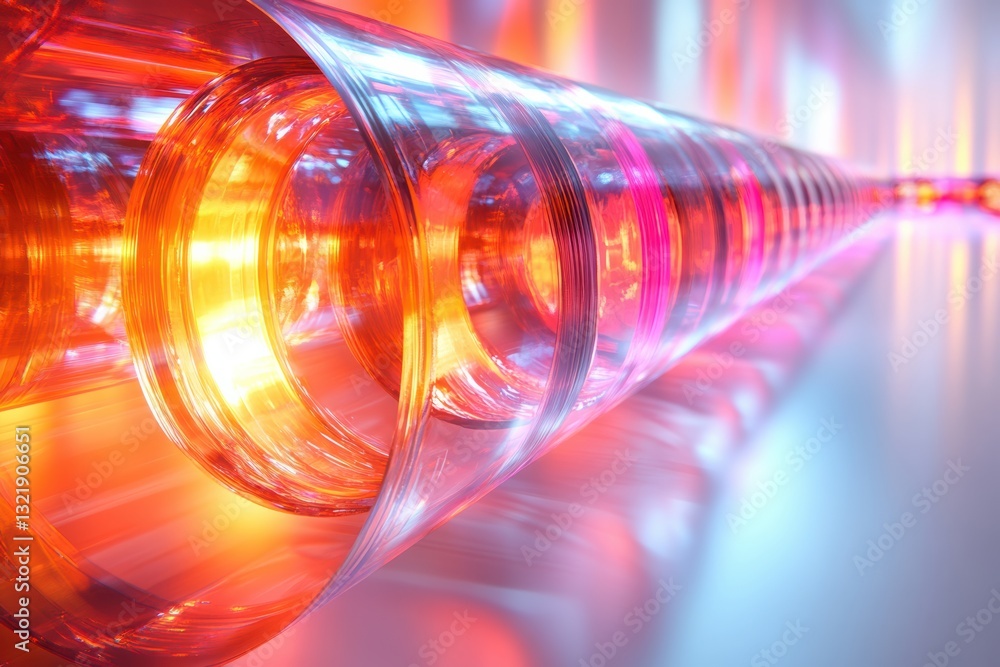 Poster close-up view of glowing tubes with vibrant colors, showcasing modern technology and innovation. a c