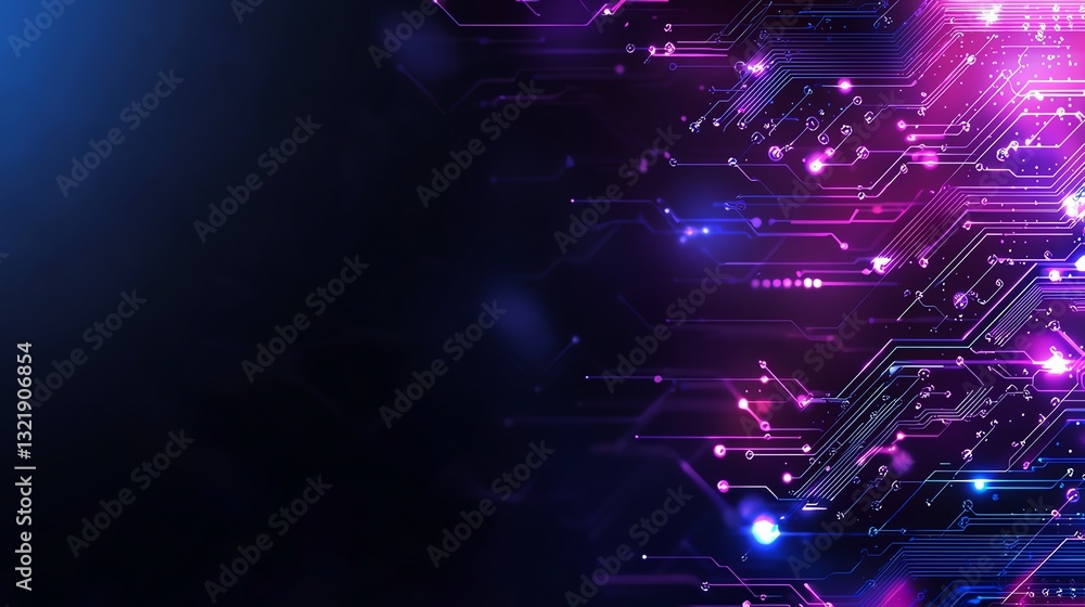 Poster a vibrant, futuristic digital background featuring intricate circuit patterns illuminated by glowing