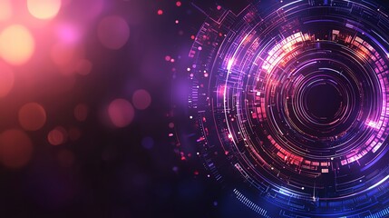 Obraz premium Abstract futuristic background featuring glowing circular patterns and vibrant colors. Ideal for themes of innovation, digital design, and high-tech environments.
