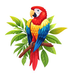 Vibrant Macaw Perched on Branch Tropical Paradise