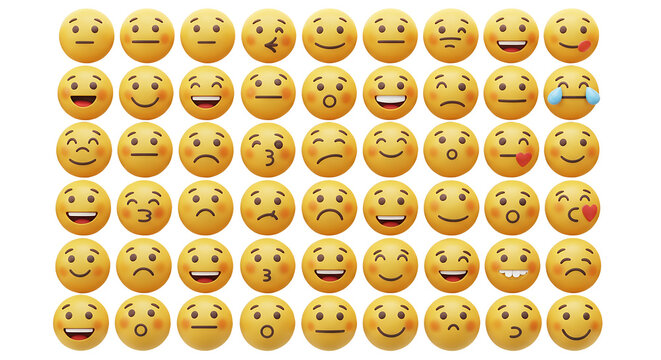 Arrangement of Round Yellow Emoticons Displaying Variety of Facial Expressions