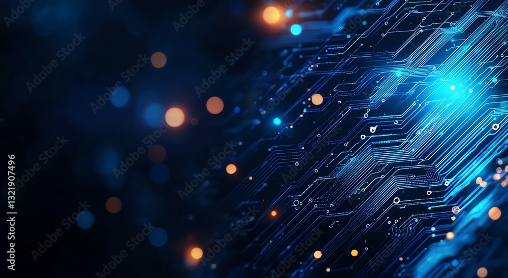 Poster a vibrant and complex abstract digital background showcasing intricate circuit patterns and luminous
