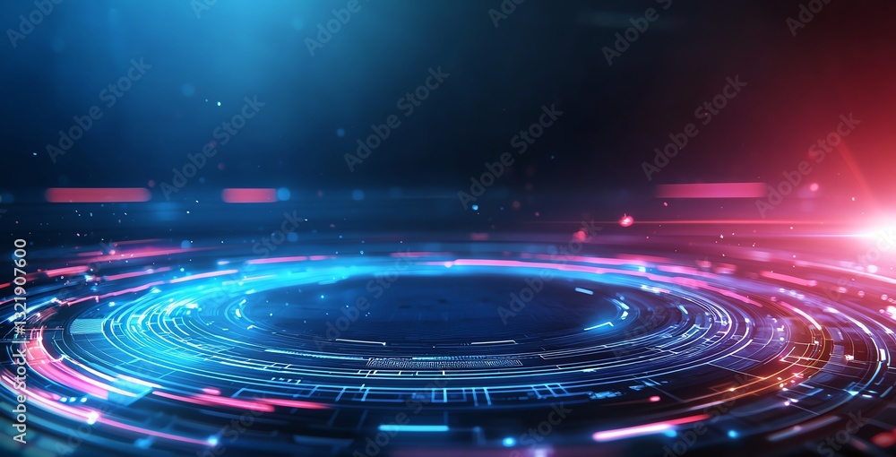 Poster futuristic abstract background with vibrant blue and red light effects. perfect for tech-related the