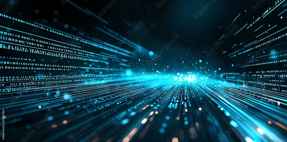 Aufkleber a dynamic digital background featuring glowing blue lines and particles, representing speed, data fl