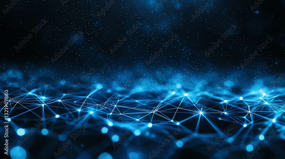Aufkleber a vibrant blue digital landscape showcasing interconnected lines and glowing nodes, representing net