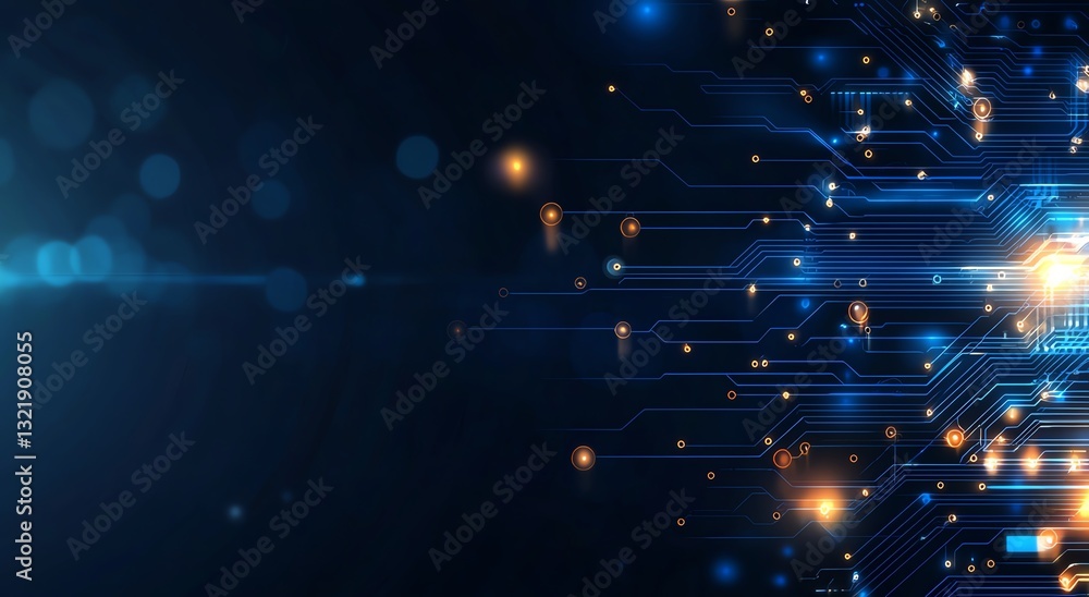 Poster a futuristic digital background featuring glowing circuits and lights, symbolizing connectivity and 