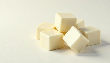 Obraz premium Pure white chocolate cubes, isolated, pristine backdrop, cocoa, background