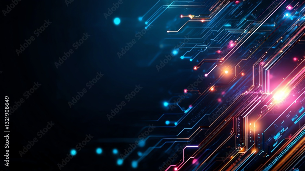 Poster a vibrant and colorful abstract background of illuminated circuits and lines, representing modern te