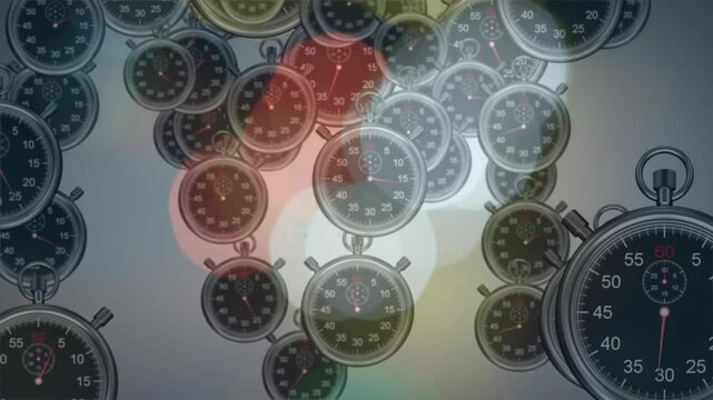In school, animation of multiple stopwatches displaying various times with colors