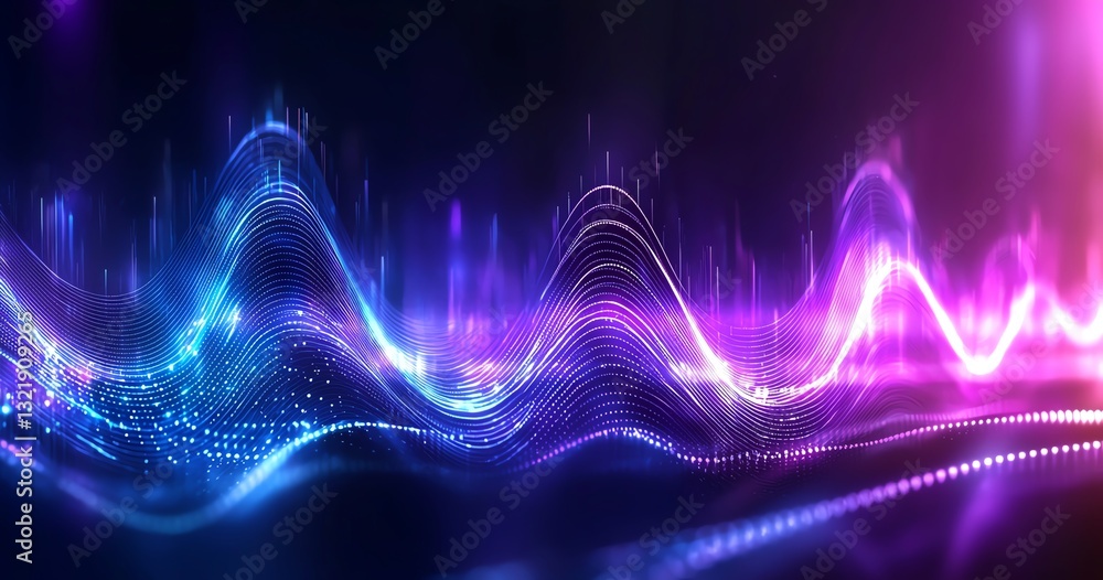 Poster a mesmerizing blend of light and color showcases a series of dynamic waves, representing sound or en