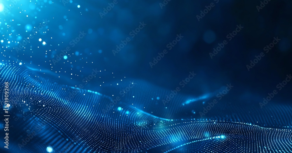 Poster a mesmerizing abstract blue background featuring shimmering particles and waves. perfect for project