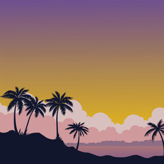 vector illustration of ocean view and coconut trees for background, poster, banner, cover, brochure