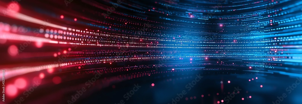 Poster an abstract depiction of dynamic data streams, featuring vibrant red and blue light trails. this vis