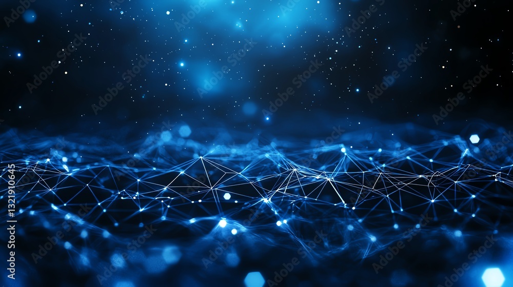 Poster a stunning abstract representation of digital connections in a blue landscape. this image depicts ne