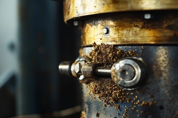 Metallic machine component with oil and dirt.