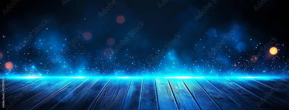 Poster a mesmerizing abstract background featuring a luminous blue glow with sparkling particles against a 