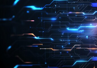Obraz premium Dynamic abstract technology background featuring glowing lines and circuits representing data flow. Ideal for digital themes, tech presentations, and futuristic designs.
