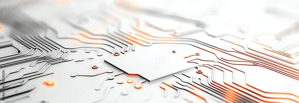 Poster a close-up view of a modern circuit board showcasing intricate lines and connections, reflecting adv
