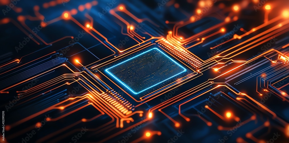 Aufkleber an intricate close-up of a modern microchip surrounded by glowing circuitry, symbolizing advanced te