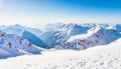 Obraz premium Stunning snowy peaks under clear blue sky in the Alps, winter beauty