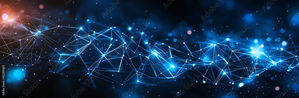 Poster a vibrant digital landscape showcasing interconnected nodes and glowing lines. this image symbolizes