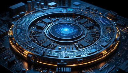Fototapeta premium Cybernetic Circuit Board with Glowing Digital Interface