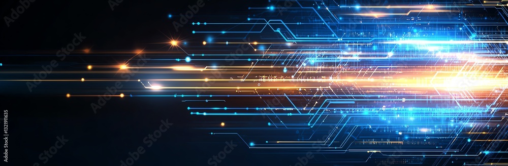 Poster a futuristic abstract design showcasing vibrant lines of light representing digital speed and innova