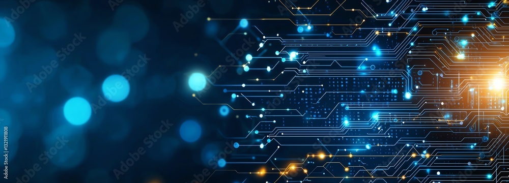 Poster a mesmerizing abstract background featuring glowing circuitry lines and luminous dots, perfect for r