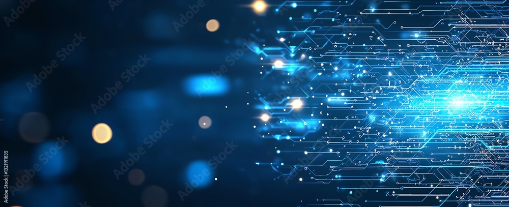 Poster a vibrant digital background featuring abstract blue lines and glowing particles symbolizing connect