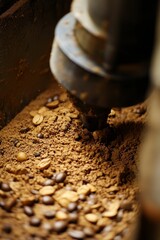 Grinding coffee beans into fine powder.