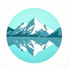 Stylized Teal Mountain Reflection in Calm Water