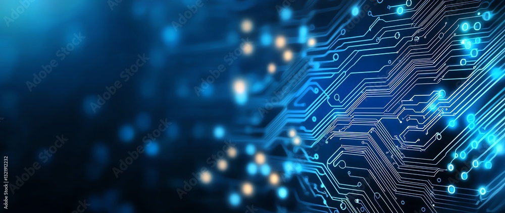 Aufkleber an abstract representation of digital circuits with glowing blue lights, showcasing advanced technol
