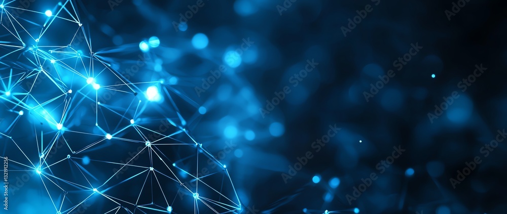 Poster abstract digital background showcasing interconnected blue lines and glowing points. this image repr